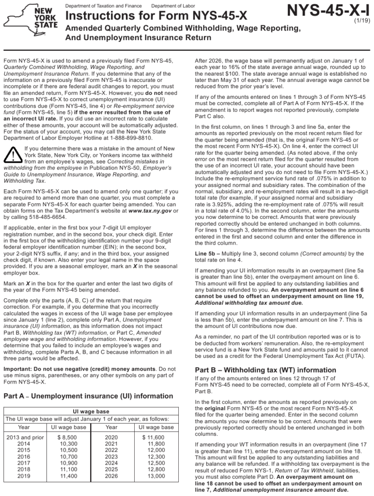 Download Instructions For Form NYS 45 X Amended Quarterly Combined 