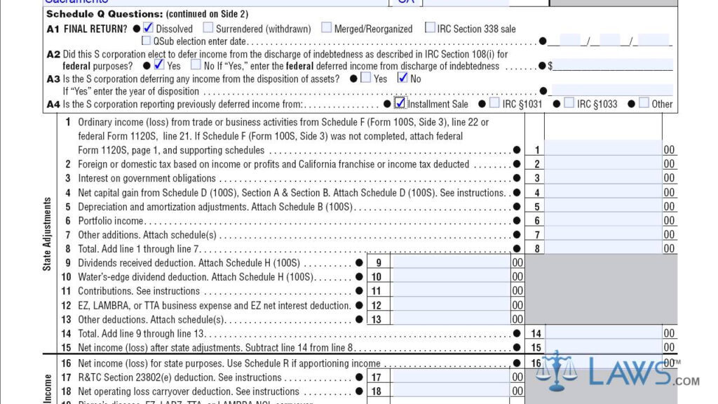 Form 100S California S Corporation Franchise Or Income Tax Return YouTube