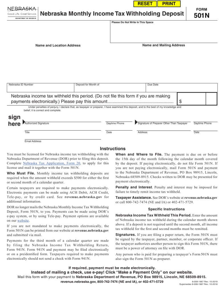 Form 501N Download Fillable PDF Or Fill Online Nebraska Monthly Income 