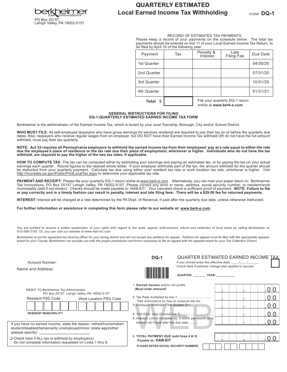 Form DQ 1 Download Fillable PDF Or Fill Online Quarterly Estimated Form DQ 1 Download Fillable PDF Or Fill Online Quarterly Estimated