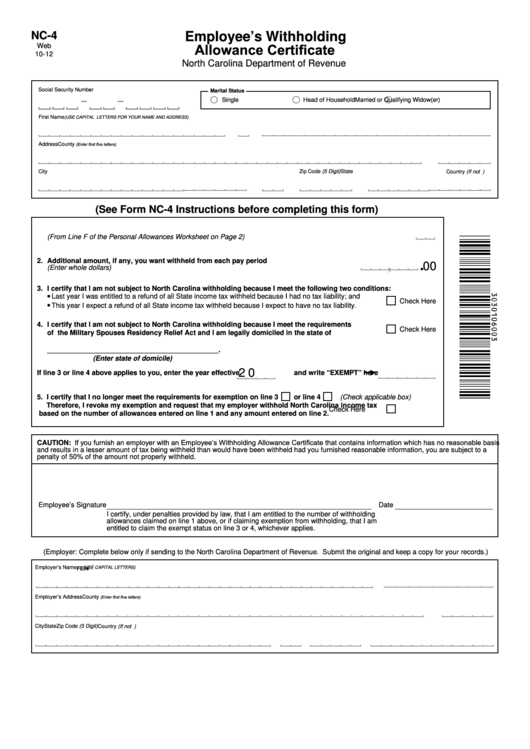 Nc State Tax Withholding Form For Employers