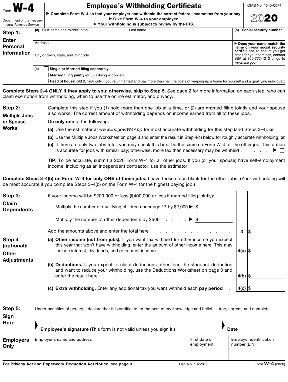 Federal Withholding Tax Form W4v