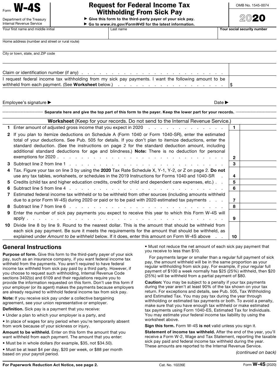 IRS Form W 4S Download Fillable PDF Or Fill Online Request For Federal