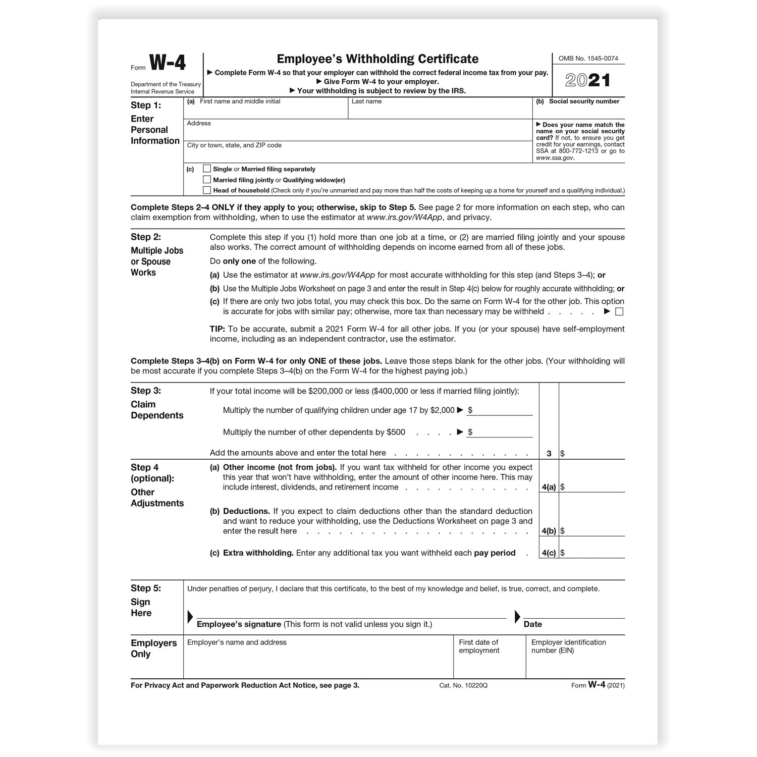 IRS W 4 Form HRdirect IRS W 4 Form HRdirect