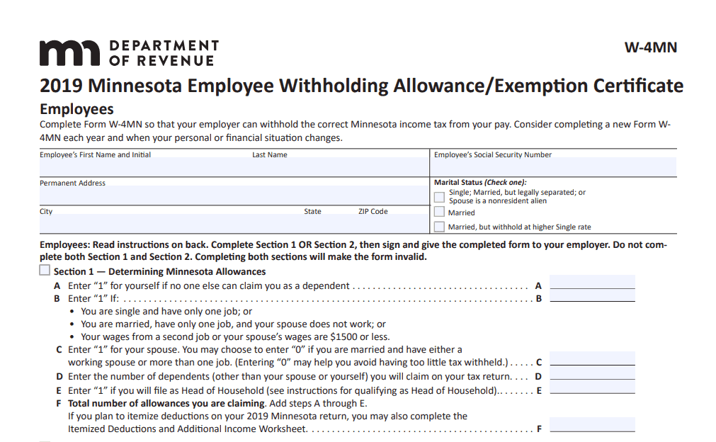 W 4 2021 Printable Mn W4 Form 2021