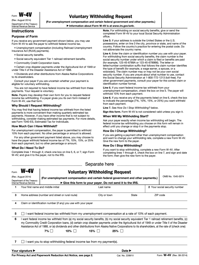 2014 Form IRS W 4V Fill Online Printable Fillable Blank PdfFiller