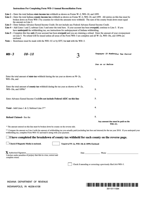 Indiana Withholding Tax Form Wh3