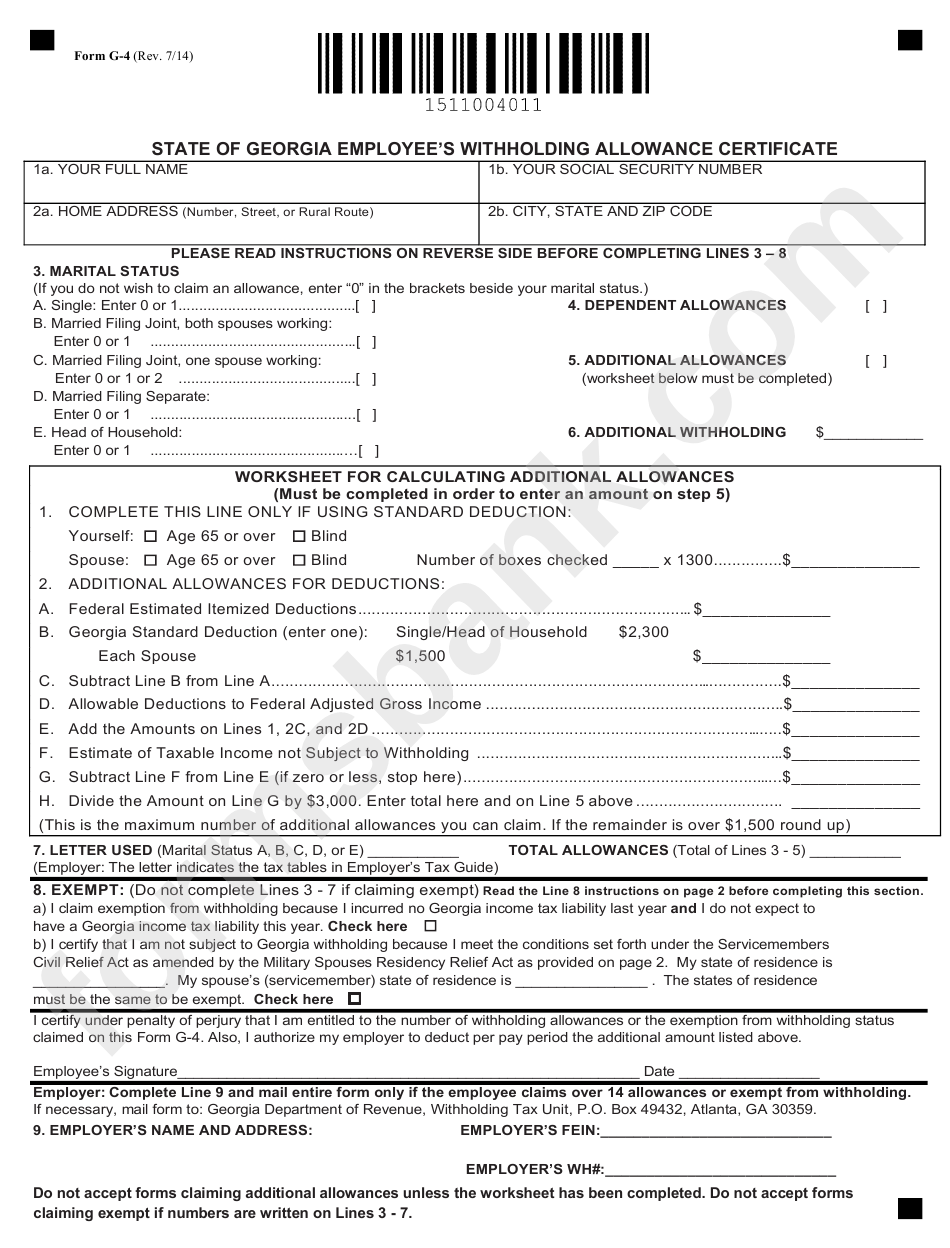 Georgia State Tax Withholding Form For Employees