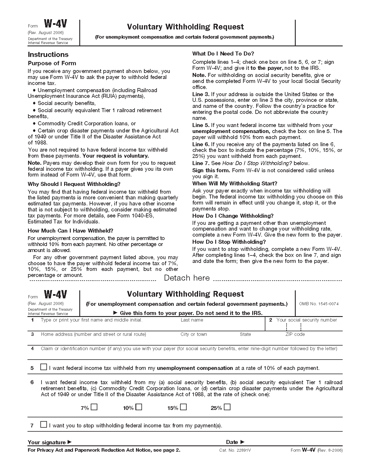 Form W 4V Voluntary Withholding Request Form W 4V Voluntary Withholding Request