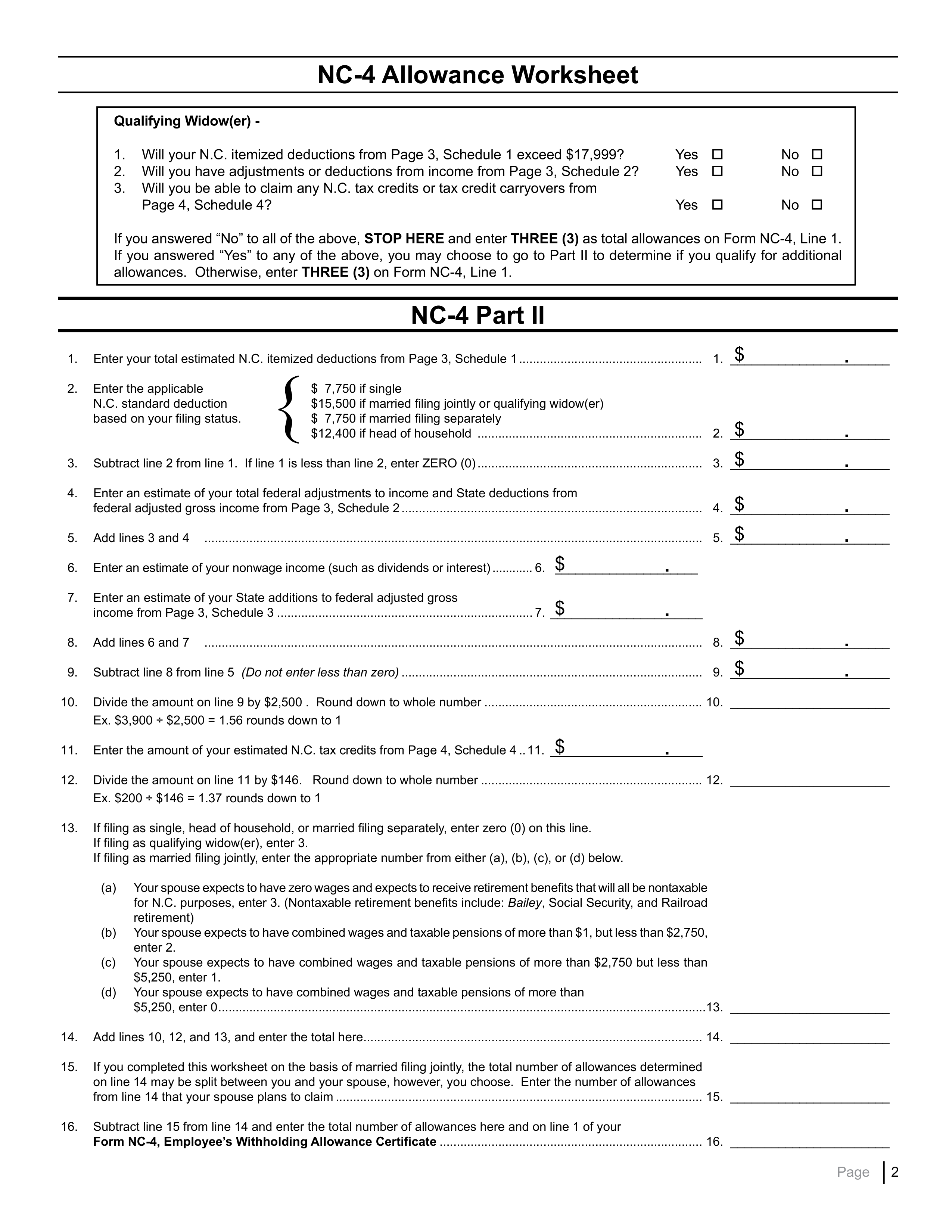 North Carolina State Withholding Form Nc4 Ez