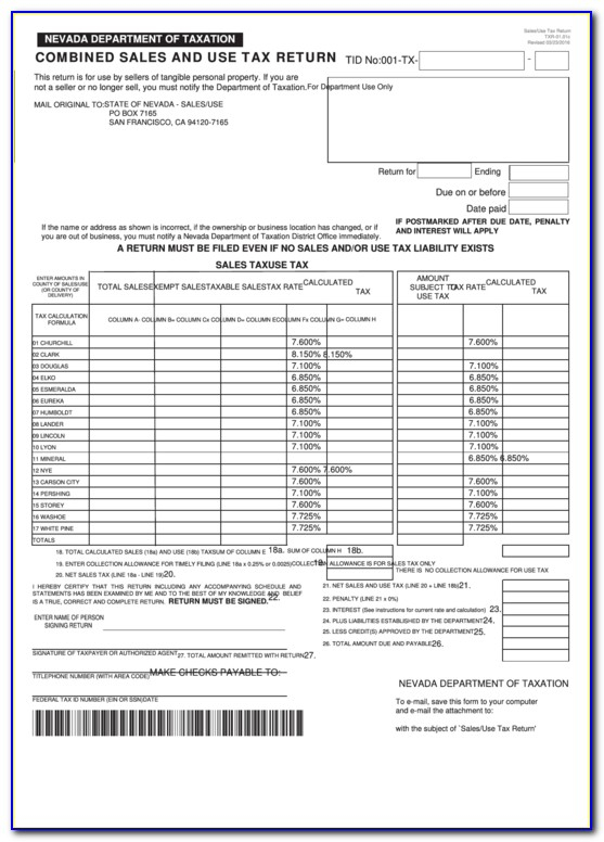 State Of Nevada Combined Sales And Use Tax Return Form Form Resume 